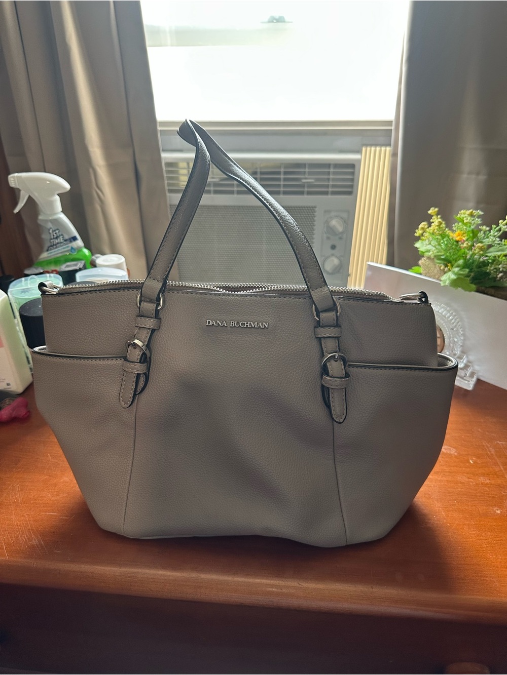 Dana Buchman Gray-Taupe Pebbled Tote with Dual Handles